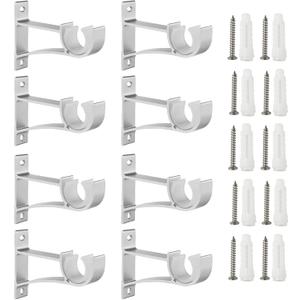 Sturdy Curtain Rod Brackets Rod Holders Curtain Rod Holder Curtain Rod Bracket for 1 Inch,1 1/8 Inch and 1 1/4 Inch Rod, Silver Color, (Set of 8)