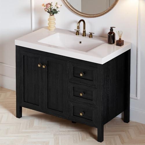 DWVO 42 Inch Bathroom Vanity with Sink, Modern Bathroom Storage Cabinet with Resin Basin, Three Holes, 2 Doors & 3 Drawers
