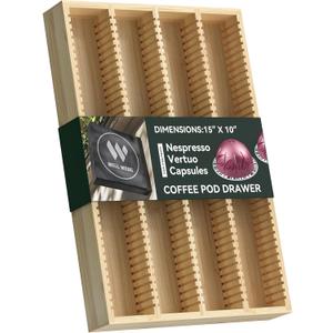 for Nespresso Vertuo Capsules - Premium Bamboo Coffee Pod Drawer Insert Organizer for Counter 15"Dx10"Wx1.5"H (40 Big or 52 Small pods) (Medium)