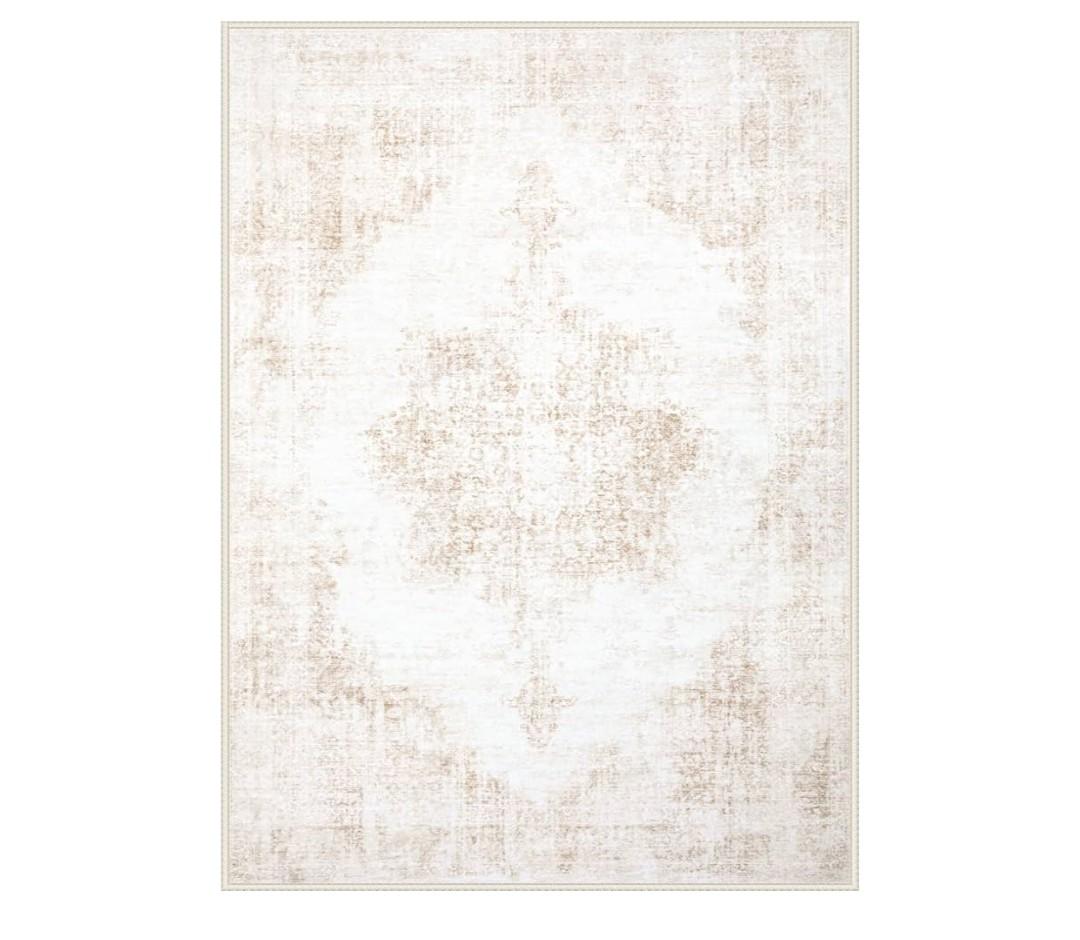 Area Rug 5x7 Vintage Rug: Washable Living Room Rugs Retro Medallion Distressed Large Rugs Soft Low Pile Non-Slip Indoor Floor Carpet for Bedroom Kitchen Nursery Dining Table Office (Beige, 5'x7')