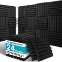 24Packs Curved Sound Proof Foam Panels for Walls, 2" Acoustic Panels Sound Absorbing Dampening, Soundproofing Noise Reducing Cancelling Treatments for Home Office Recoding Studio Decor, 2x12x12" Black