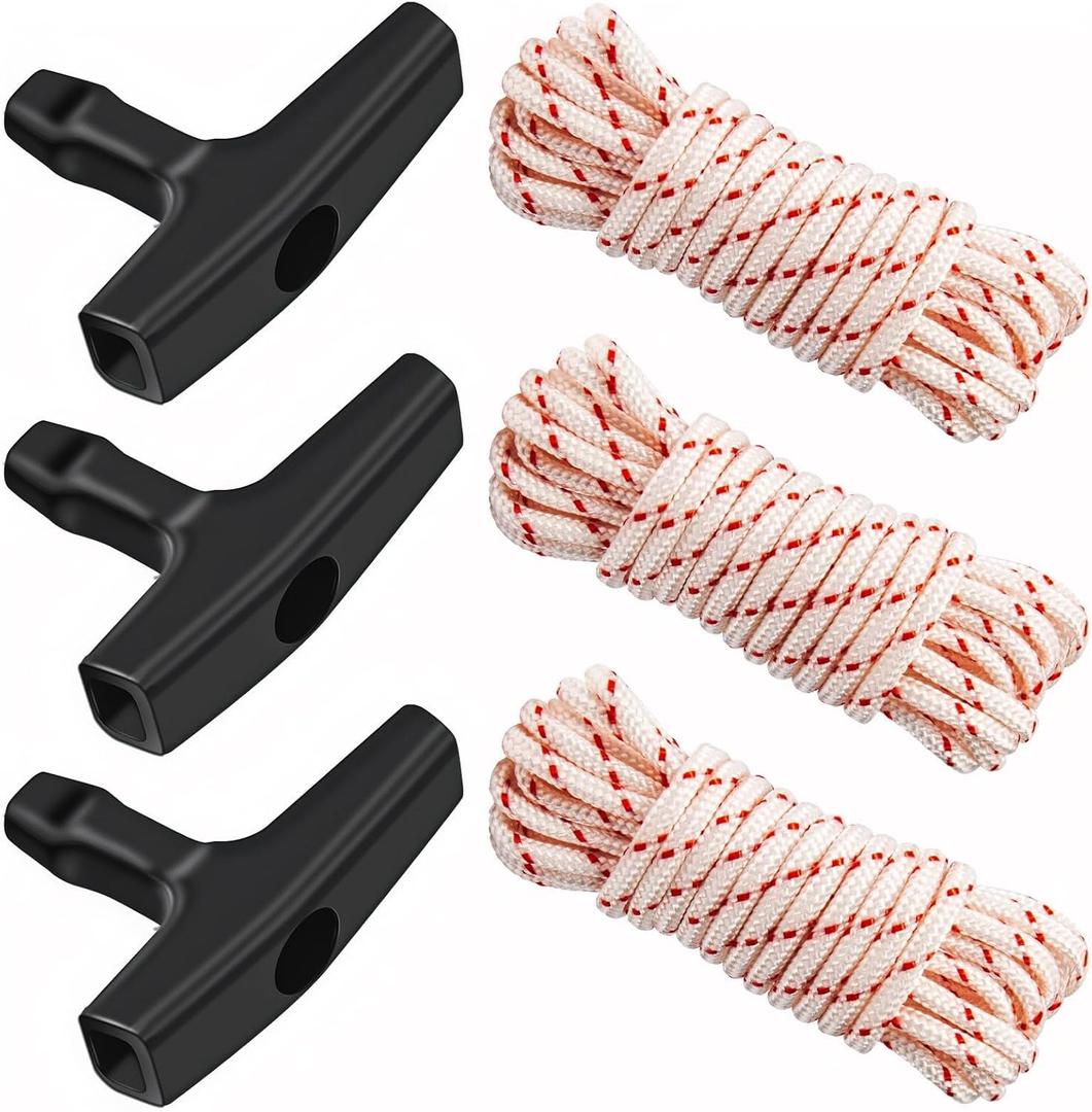 3 Pack, 10 ft x 9/64" (3.5mm) Pull Cord Rope with Handle, Premium Starter Rope with High Tensile Strength, Universal Pull Cord Replacement for Lawn Mower, Generator, Chainsaw, and Small Engine