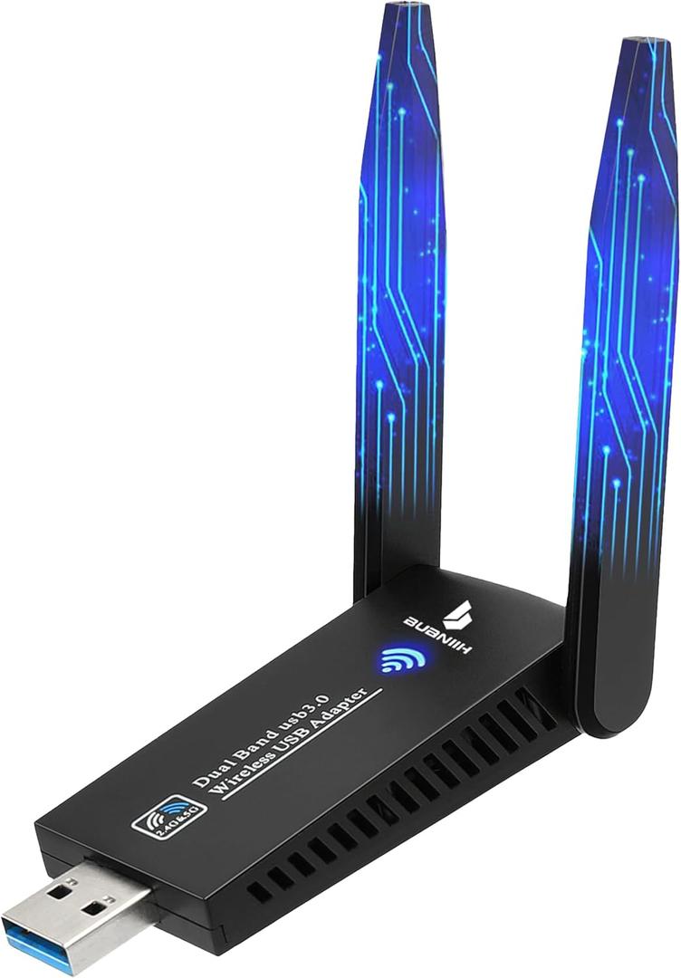 WiFi Adapter for Desktop PC,USB WiFi Adapter,1300Mbps Dual 5Dbi Antennas,Support 2.4G&5G Network,802.11AC Compliant,USB 3.0,Support Win10/8/7/XP, Mac