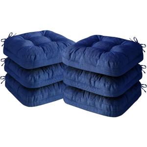 Chair Cushions for Dining Chairs, Dining Chair Cushions, Tufted Indoor Chair Pads with Ties & Non Slip Backing, Seat Cushions for Kitchen Chairs 16.5 x 16.5 x 3.5, Set of 6, Navy Blue