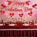 2 x Pre-Strung Happy Galentines Day with Pink Red Heart Garland for Ladies Girls Women Valentine's Day Party Celebration Home Indoor Decorations Photo Backdrop Decor Favor (Glittery Red Pink Purple Green)