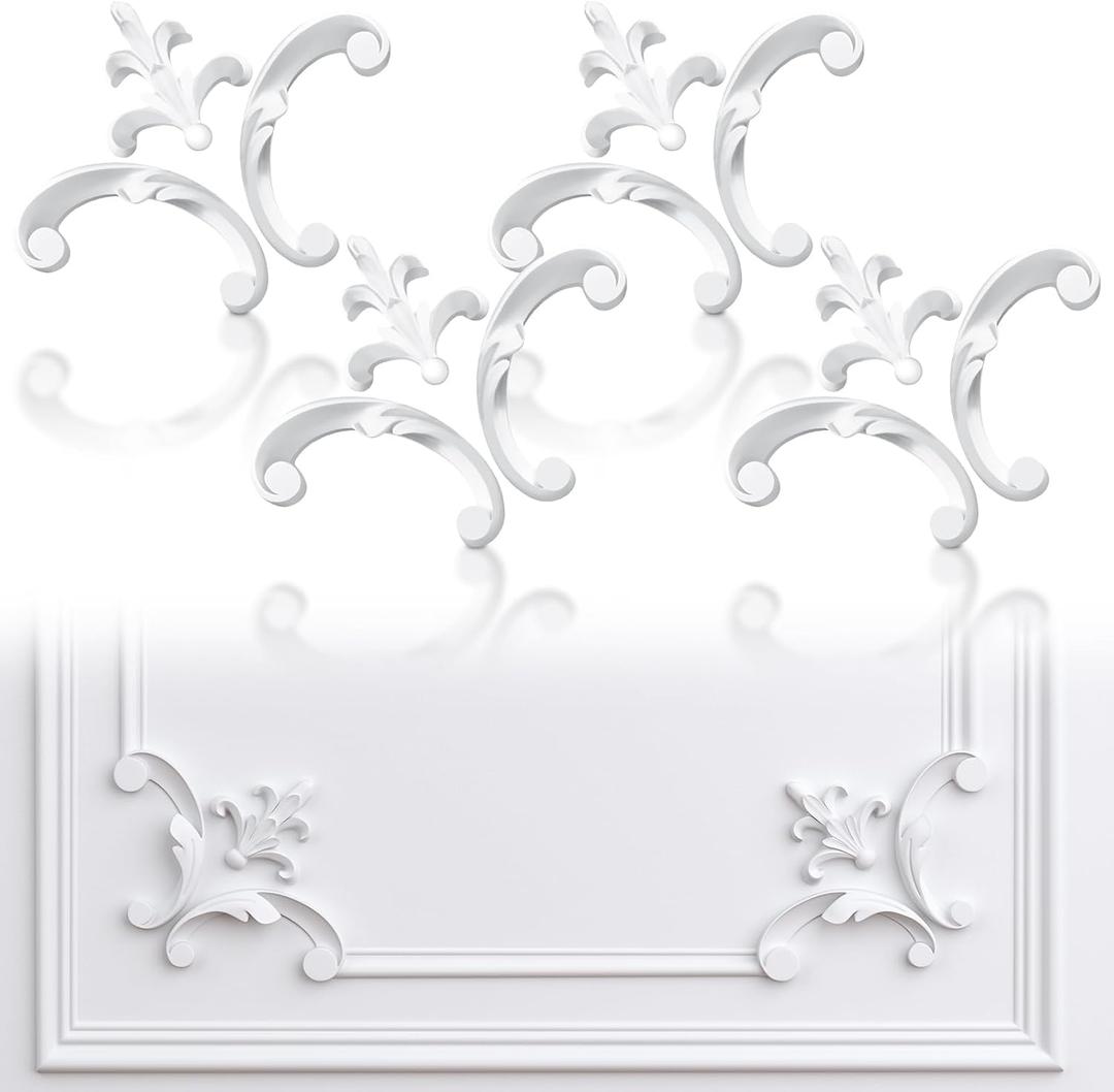 Pangda 4 Pcs Corner Wall Molding French Style Wainscoting Panels Flora Moulding Corner Panel Moulding Corners Wall Molding Kit for Frames Decor, Not Include Glue (Fleur De Lis Style)