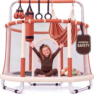 Happin® 55’’ Trampoline for Kids with Safety Enclosure, Indoor & Outdoor Toddler Trampoline, Ultra Safe Design with Multi Activity Accessories, Perfect Toddler Gift for Boys & Girls Ages 1–8