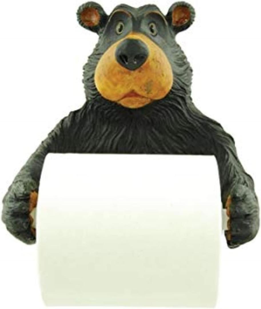 WD Willie Black Bear Holding Roll of Toilet Tissue Wall Mounted Toilet Paper Holder Rack 7.5"
