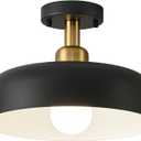 Modern Semi Flush Mount Ceiling Light,Mid Century Hallway Ceiling Light Fixture,E26 Ceramic Lamp Head,Black and Gold Light Fxiture Ceiling for Kitchen Entryway Bedroom Hall Entry (12.6 in)