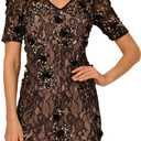 Adrianna Papell Women's Bead Lace Sheath Dress, Black/Rosegold, Size 18