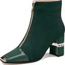 Jimishow Ankle Booties Block Heeled Winter Autumn Suede Short Boots For Women Chunky High Heel Square Toe Front Zipper Boots Green Size 12.5