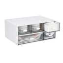 OSteed Desktop Organiser with 5 Drawers, Stackable Plastic Storage Box on Desk, Small Drawers Storage Unit for Home Collection, Cosmetics, Office Supplies (2 Flat Layers, White)