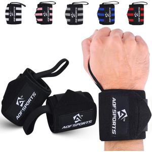 AQF Wrist Wraps for Weightlifting - USPA & IPL Approved 18" Gym Wrist Support with Thumb Loop - Heavy Duty Lifting Wrist Straps for Fitness, Workout, Powerlifting, & Bodybuilding (Pair) (Full Black)
