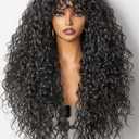 GORGIUS Veralux Blend Shaggy Haircuts Natural Black 26 Inch Curly Wig with Bangs Crafted with Style-Archive Technology: Premium Fiber & Remy Human Hair Blended, Realistic Look with True Scalp