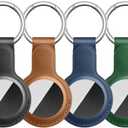 Meliya Keychain for Apple Airtags Holder, Leather Airtags Case Tracker Cover, Airtag Key Ring Compatible with Apple AirTag (Black+Brown+Navy Blue+Green)