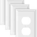 4-Pack Duplex Outlet Cover, Natural Bamboo Fiber Switch Plates and Outlet Covers, White Decorative Wall Plates for Electrical Outlets, 1 Gang Receptacle Cover, Corrosion Resistant