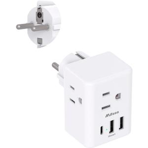 Spain Greece France Travel Power Adapter, Type E/F International Power Adapter with 3 Outlets 3 USB Charging Ports, Travel Essentials US to Europe Iceland Germany