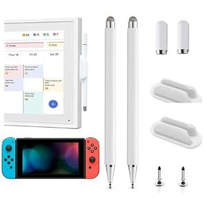 2Pcs Stylus and Mount for Skylight Calendars 15/27 Inch, 2in1 Dual Tip Pen Compatible with Skylight 15.6-Inch,27-Inch Calendar Stylus Pen for Skylight Calendar Accessories (2*Stylus+Holder White)