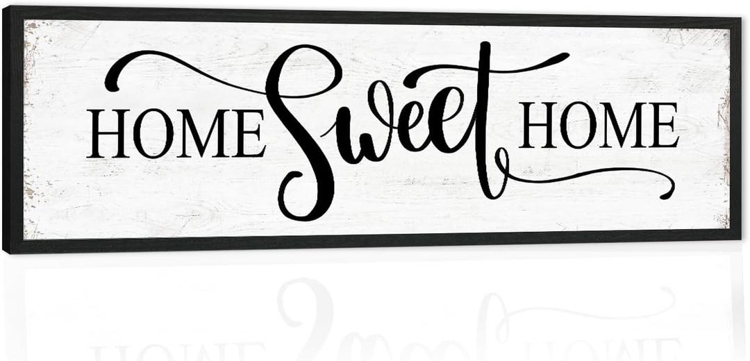 Home Sweet Home Wall Decor: Modern Farmhouse Rustic Sign 12" x 40", Master Bedroom Above Bed Framed Hanging Plaque, Family Decorative for Living Room
