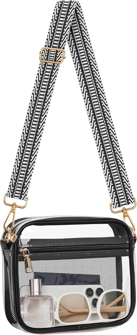 Clear Bag for Stadium Events, Clear Crossbody Bag Stadium Approved Fanny Pack Concert Purses for Women Men (Black-4)