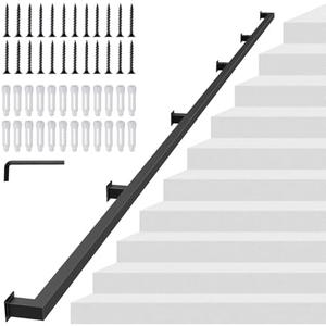 13FT Square Tube Handrail for Indoor Stairs,Matte Black Industrial Metal Stair Rail,500LBS Load Capcity Wall Mount Stair Hand Rail for Child,Seniors,Pregnant,Non-Slip Outdoor Iron Stair Rail,5 Section