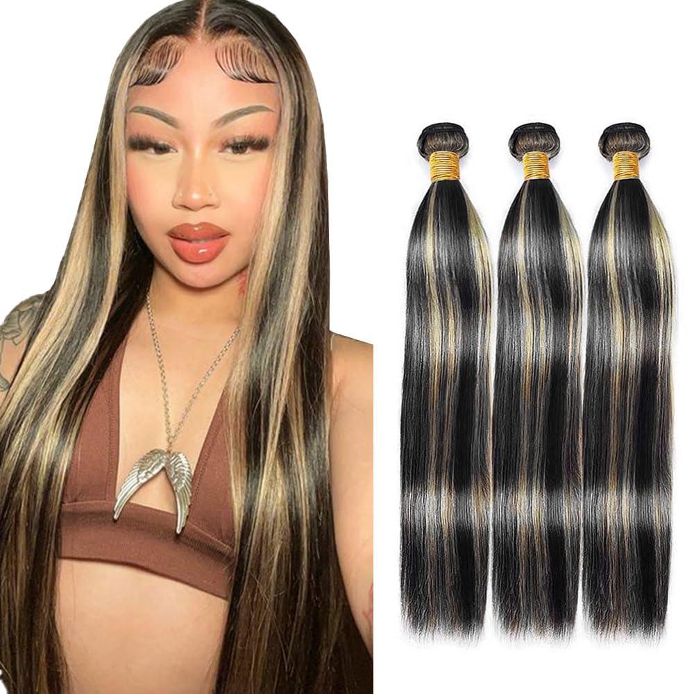 P1B27 Bundle Honey Blonde Straight Human Hair Bundles Two Tone Black Mixed With Honey Blonde Bundles Human Hair 30 32 34 Inch Highlight Bundle 50g/pc