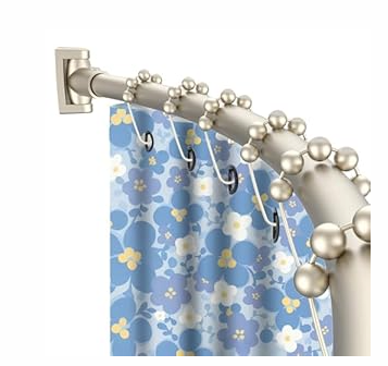 Brushed Nickel Curved Shower Curtain Rod Round Shower Rod Adjustable 33-78 In Stainless Steel Rustproof Bowed Shower Curtain Rods for Bathroom Bathtub Stall Rounded Curved Shower Rod Bar Need to Drill