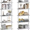 aboxoo Ladder Shelf 2 PCS White Bookshelf 5-Tier Wooden Open Shelf Wall-Mounted Wood Rack Industrial Modern Plant Flower Stand Utility Organizer Bookcase Metal Frame Furniture Office Kitchen Bedroom