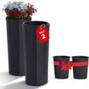 Idzo All Weather Wicker Planters for Outdoor Plants Set of 2, 24 inch Tall Black Planter for Front Porch, Patio, Balcony, Indoor Usage - Round Rattan Flower Pots