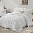 BEDAZZLED Queen Size Comforter Sets, White Bedding Comforter Set, 3 Pieces Pinch Pleat Bedding Sets with Comforter and Pillowcases Soft Farmhouse Shabby Chic Comforter for All Season