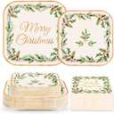 200Pcs Christmas Party Decorations Xmas Holly Leaf Berries Square Plates and Napkins Holly Leaves Paper Plates Tableware Sets for Merry Christmas Winter Holiday BBQ Gathering Party Supplies Serves 50