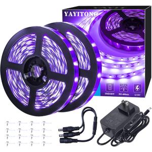 40 Foot Led Black Light Strip Kit, 720 Units Led, 12V Flexible Blacklight Fixtures, Non-Waterproof