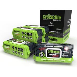 Crocodile Cloth PowerSCRUB Cleaning Wipes 480 Count (6 Packs of 80 Count) Dual-Surface Cloths, Heavy-Duty, Moist, Absorbent, & Disposable - Safe on Skin & Multiple Surfaces - 15" x 10" XL Wipes