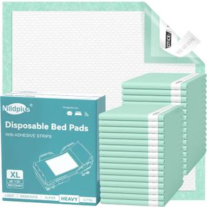 MILDPLUS Disposable Bed Pads with Adhesive Strip 30" x 36" (100 Count), Super Absorbent Incontinence Underpads for Adult, Ultra Thick Leakproof Extra Pee Pads, Pet Training Pad