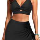 Daci Women High Waisted Bikini Set with Skirt - Tummy Control 2 Piece Swimsuit Twist Knot Bathing Suit 2026 (Black, M)