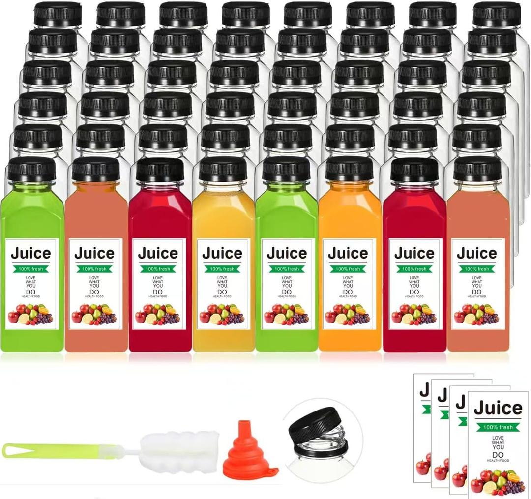 48pcs 12oz Plastic Bottles with Lids, Juice Bottles With Caps, Reusable Containers and Clear Beverage for Milk, Smoothies, Juice