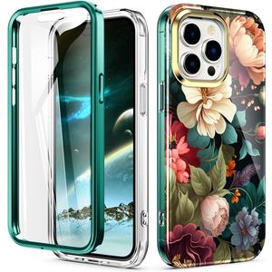 Cute Flower Case for iPhone 15 Pro 6.1 inch Built with Screen Protector, Lightweight and Stylish Full Body Shockproof Protective Rugged TPU Case for Women/Girls