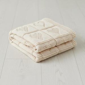 Baby Knit Cotton Blanket Cream Heart Texture Soft Cotton Nursery Crib Throw for Baby Shower Birthday Size 30x40