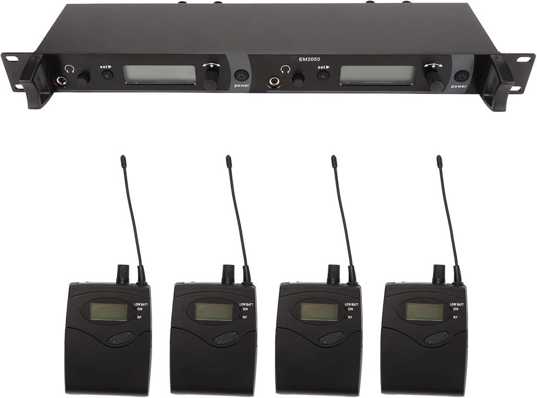 Wireless Earphone Monitor System, 6.35mm Stereo Socket, 1/4 Inch Stereo Monitor, 300Ft Wireless Range, LCD Display Panel, 4 Body Sensors for Stage Performance and Sound Broadcasting Boxes(USA)