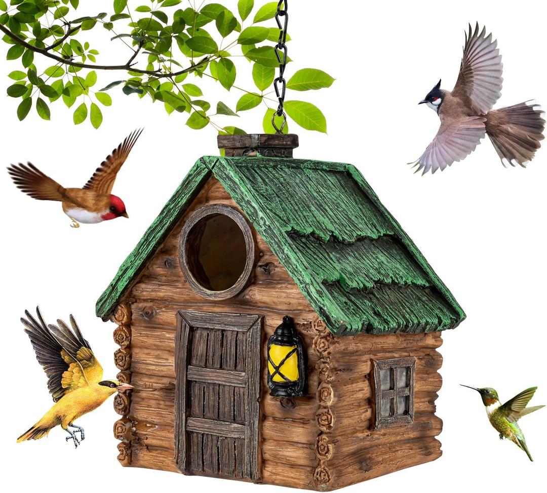 Bird House for Outside, Resin Bluebird House for Outdoors Finches, Cardinals and Yellow Finches Wild Bird Nesting, 5 Years Weatherable Decorative Stone Hanging Birdhouse for Yard Garden Decor