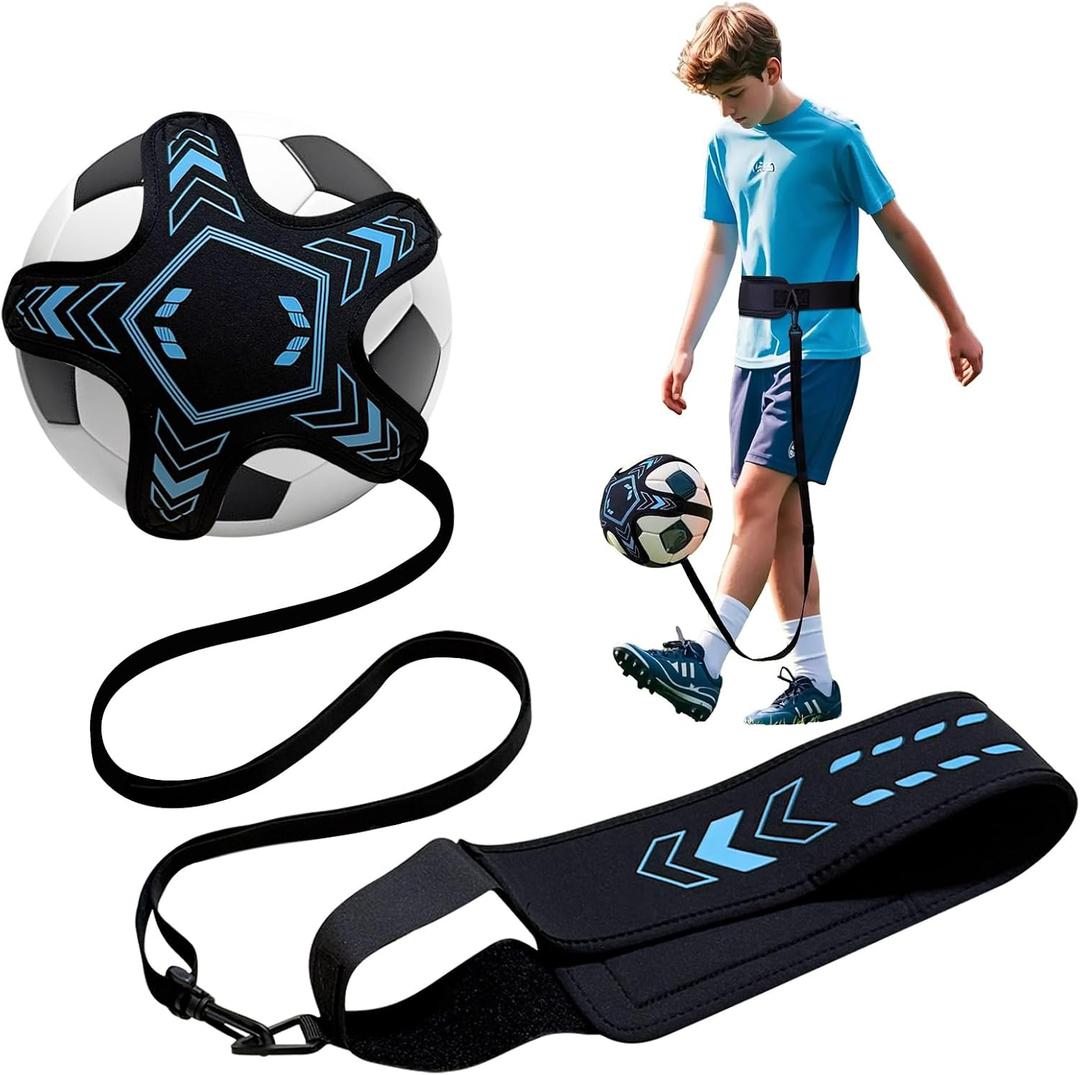 Soccer Training Equipment Football Kick Solo Trainer Adjustable Waist Belt Elastic Rope, Aids Hands Free Throw Sole Practice Fits Ball 3, 4, 5 and Volleyball Rugby (Blue)