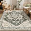 Area Rug for Living Room - 7x9 Washable Oriental Vintage Floral Large Soft Carpet - Fade Stain Resistant Non Slip Rugs for Bedroom Dining Room Nursery Dorm Office Home Decor - Vintage Green