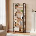 DUMOS 5-Tier Bookshelf, Modern Tall Bookcase, Open Storage Display Shelf for Living Room, Bedroom, Home Office, Narrow Standing Shelving Unit for Books, CDs, Décor，Rustic Brown
