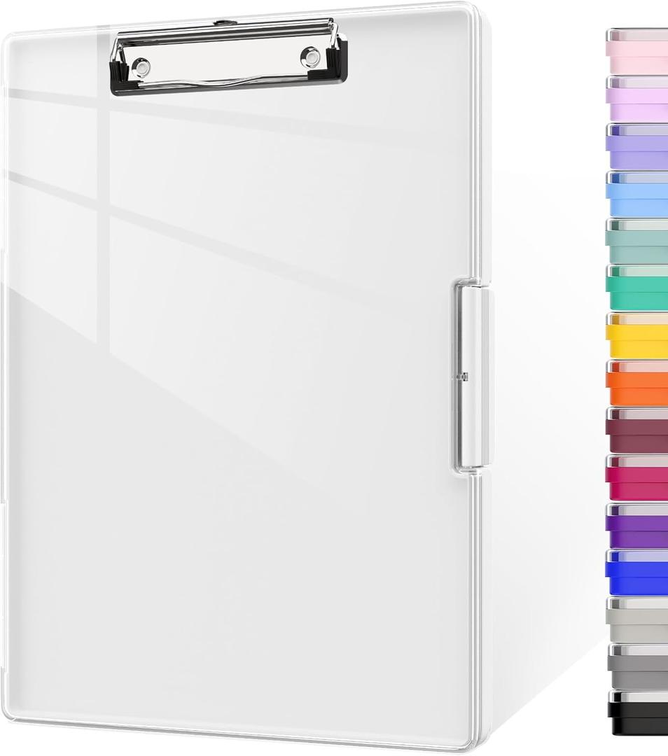 Piasoenc Clipboard with Storage, 8.5 x 11 Clip Boards with 2 Storage Case and A4 Paper Folder, Clear Dry Erase Top Panel, Heavy Duty Plastic, Folio & Side Opening, for Nurses, Teachers, Lawers,White