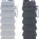 Collapsible Water Bottles Travel water bottle Sports Portable Sport Water Bottle Reusable Water Bottles comes with mountaineering Buckle 500ml silicone Water-proof camping water bottle (Light grey+Grey)
