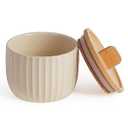 Lunavita Salt Cellar Keeper with Bamboo Lid, 14oz Big Capacity Ceramic Sugar Bowls Pepper Box, Crackle Glaze Seasoning Container Condiment Pot for Kitchen, (Cream Color), 4â€³Ã—4â€³