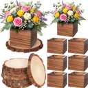 Leinuosen 16 Pcs Wedding Centerpieces Decor Set 8 x 4-inch Rustic Wood Cube Planter Box with 8 x Natural Wood Slices Tabletop Floral Arrangements for Baby Shower Home Garden Decorations(Brown)