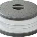 WENWELL Vented Collapsible Microwave Splatter Cover for Food,Kitchen dish bowl Plate lid Can be Hung,Dishwasher-Safe,Fruit Drainer Basket,BPA-Free Silicone & Plastic,gray