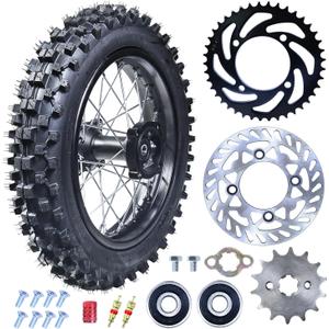 3.00-12 80/100-12 Dirt Bike Rear Rim Wheel Tire With 12mm Bearing for 50cc 110cc 125cc SSR125 TTR90 TTR110 PW80 CRF70 XR70 KX65 KLX110 RM65 Apollo TaoTao DB14 Coolster Pit Bike Motorcycle