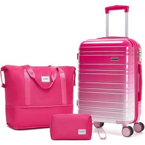 LARVENDER Carry on Luggage 22x14x9 Airline Approved, 20 Inch Hardside Suitcase with Wheels TSA Lock, PC+ABS Lightweight Travel Luggage Sets for Women, Berry Sparkling, 3 Piece Set